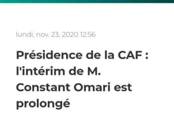 FOOTBALL – Le Congolais Constant Omari prolongé dans ses fonctions de président par intérim de la CAF