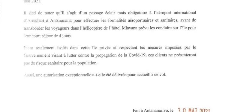 CIRCULATION – Le ministère des Transports, du tourisme et de la météorologie autorise un vol privé international vers l&rsquo;île Ankao