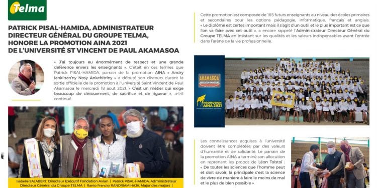 Patrick Pisal-Hamida, administrateur directeur général du groupe Telma, honore la promotion 2021 de l&rsquo;université St Vincent de Paul Akamasoa