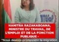 HANITRA RAZAKABOANA, MINISTRE DU TRAVAIL, DE L’EMPLOI ET DE LA FONCTION PUBLIQUE – “Nous devons promouvoir la migration professionnelle qui est un des grands leviers du développement de Madagascar”
